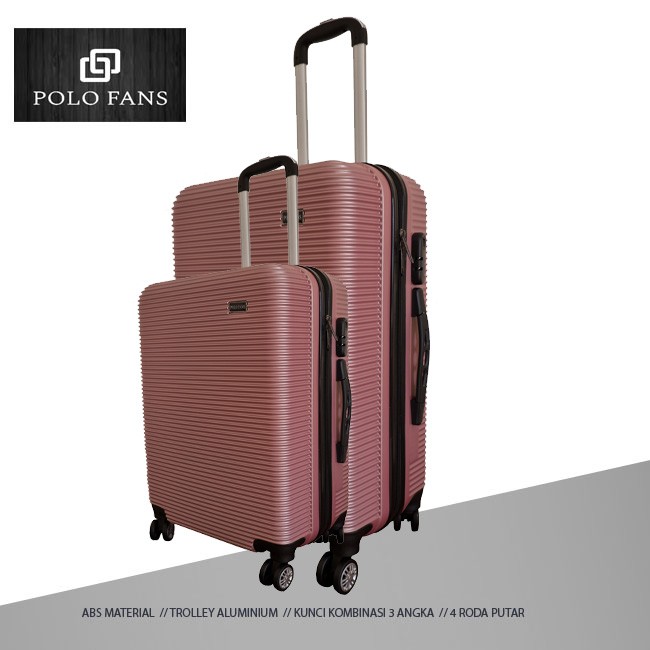 Paket 2in1 032 Termurah Koper Fiber ABS Hardcase dapat dua koper 20/24 inch Polo Fans- MERAH MUDA