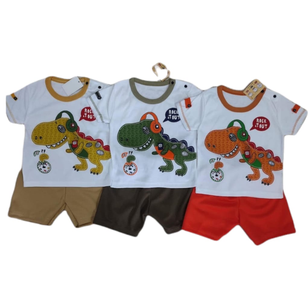 Setelan Pendek Baju Bayi Laki-laki size 0 - 12 Bulan Motif Dino