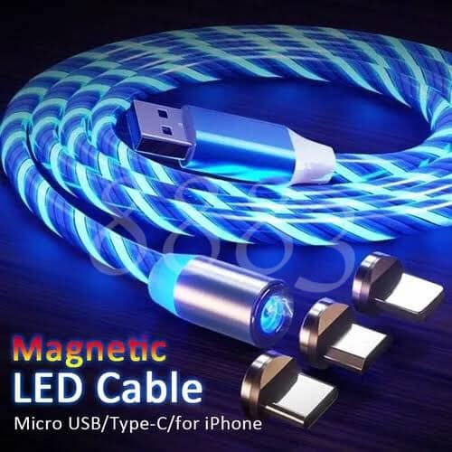 Kabel Data Magnet Lampu LED 3 IN 1 Micro Lightning Type C USB Kabel Data