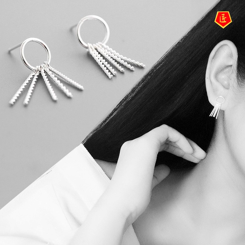 [Ready Stock]Circle Tassel Long Earrings Temperament Personality