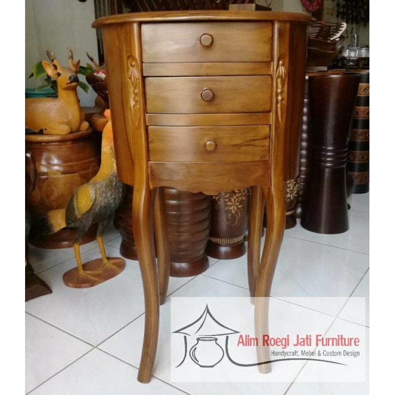 MEJA NAKAS JATI BULAT, LEMARI NAKAS JATI, NAKAS UKIR JATI