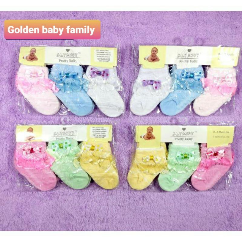 3in1 Kaos kaki renda pita baby girl 0-12 ALYAJOY