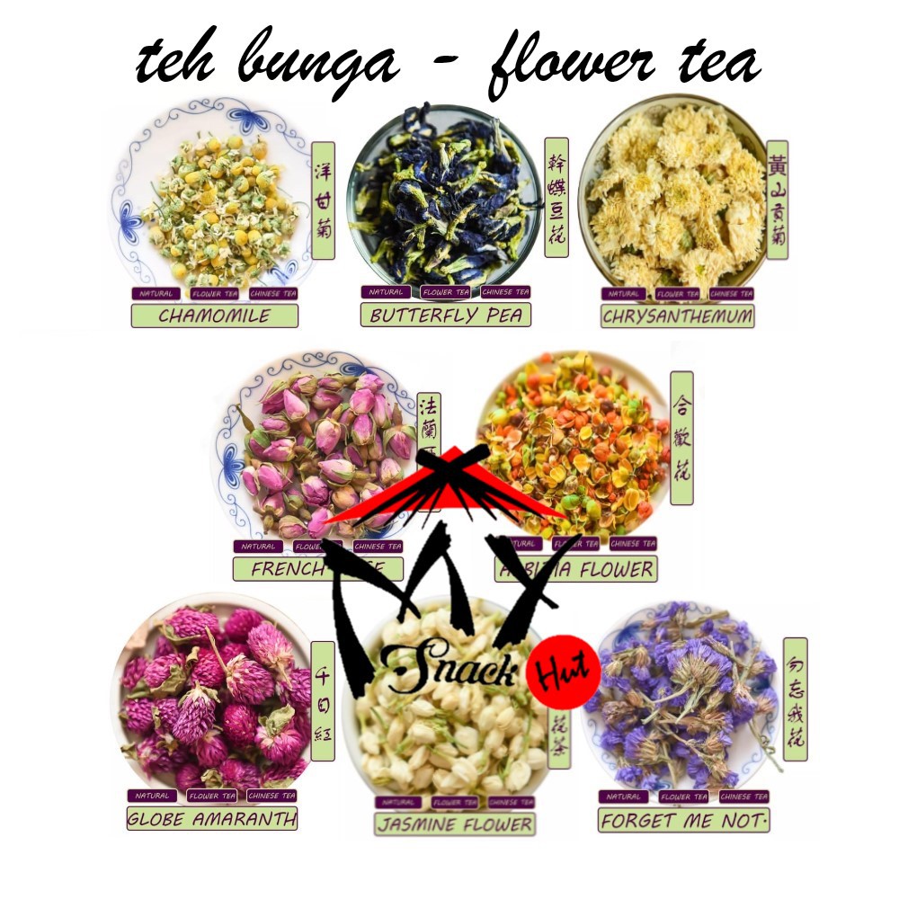 TEH BUNGA - ARTISAN FLOWER TEA ROSE OSMANTHUS CHAMOMILE KRISAN LILY PEA LAVENDER HIBISCUS TELANG