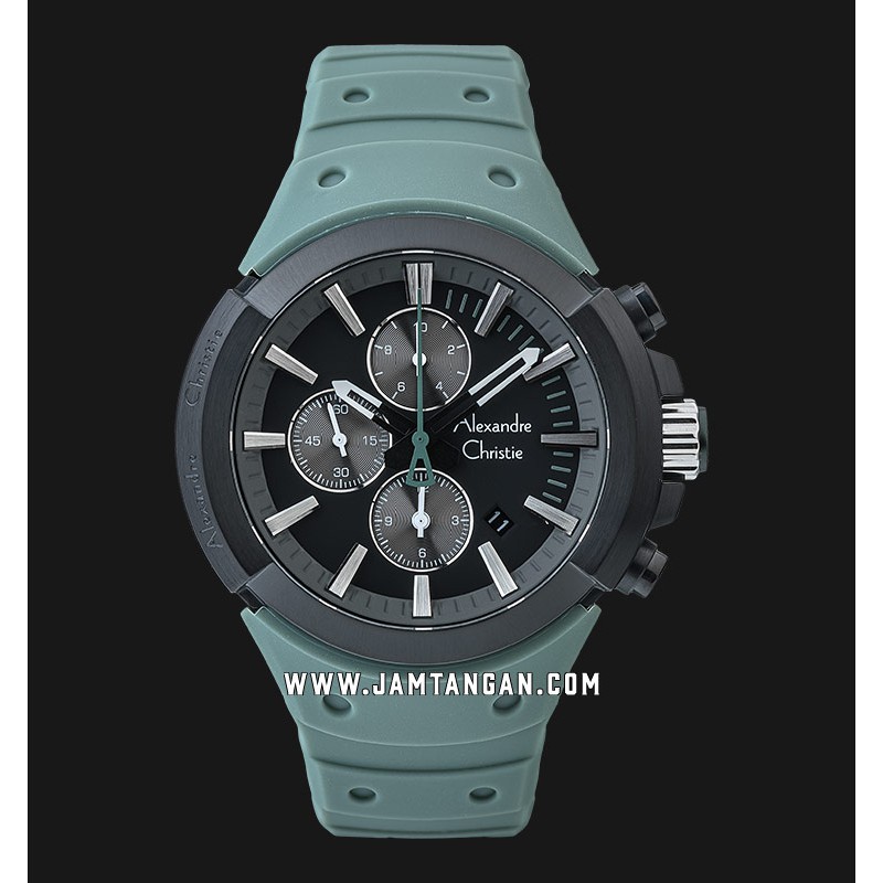 Alexandre Christie AC 6566 MC RIPBAGN Chronograph Black Dial Mint Green Rubber Strap