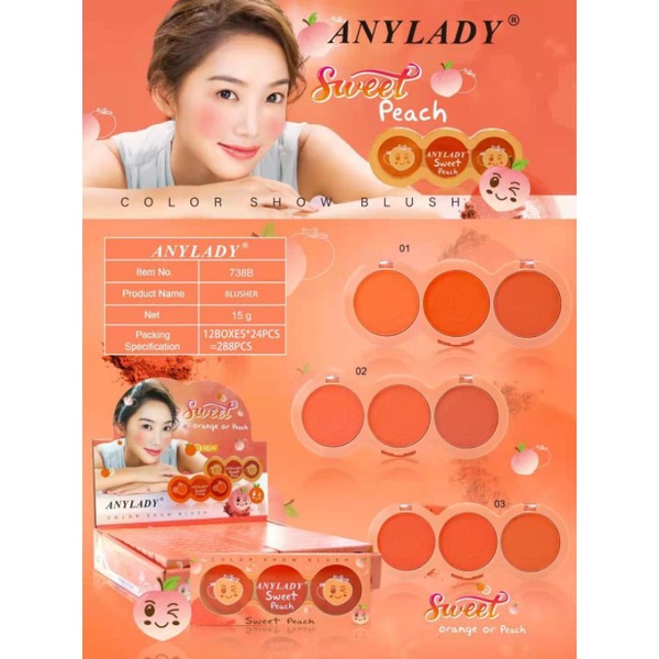 BLUSH ON ANYLADY 3 WARNA BLUSHER PEACH/ORANGE 3 WARNA