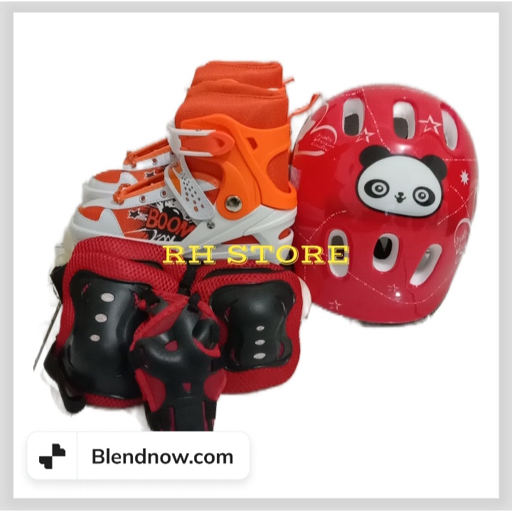 Bisa COD Sepatu Roda Ban Full Karet Anak 1 SET power inline D096 terbaru + Dekker dan Helm