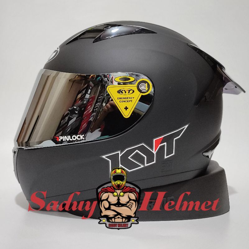 HELM KYT R10 SOLID HITAM DOP - BLACK DOP PAKET GANTENG-Black Dop Kc Silver