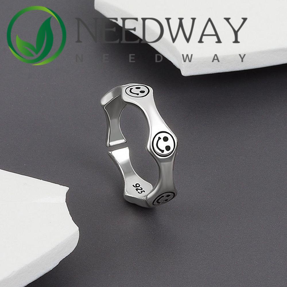 Needway  Personalized Smiling Face Rings Adjustable Copper Open Finger Ring New Men Women Geometric Party Gifts Hip Hop Vintage Fashion Jewelry