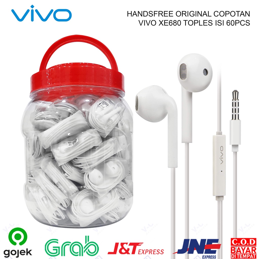 (B) HEADSET HANDSFREE COPOTAN VIVO XE680 OPPO R11 TOPLES ISI 60PCS ORI