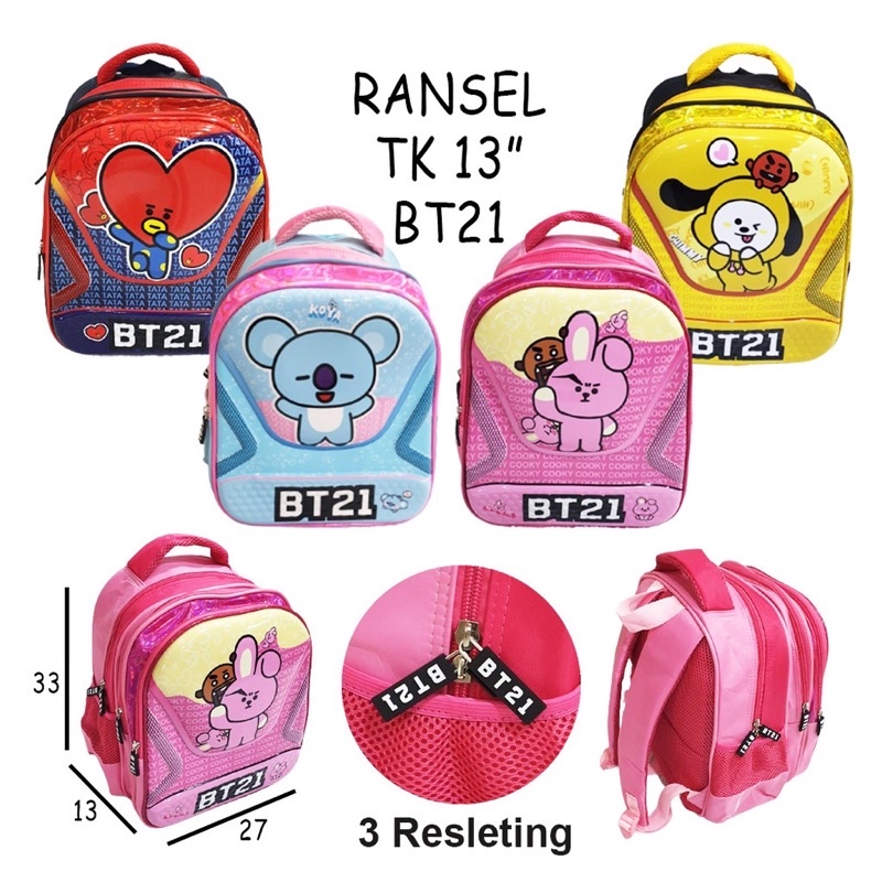 Tas sekolah ransel backpack anak import glossy timbul karakter bt21