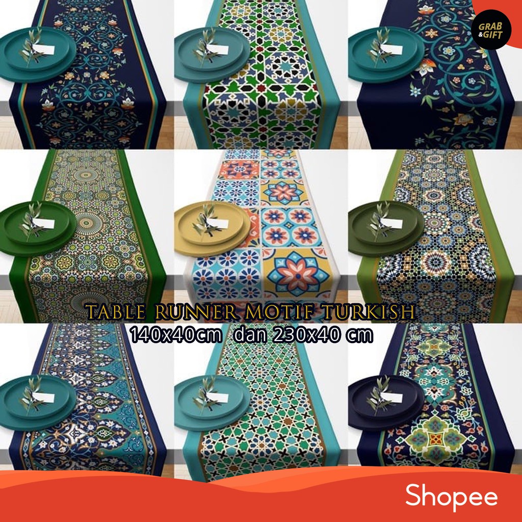 Taplak Meja Panjang Table Runner Motif Maroko Bohemian / Turkish 140cm dan 230 cm Grabandgift