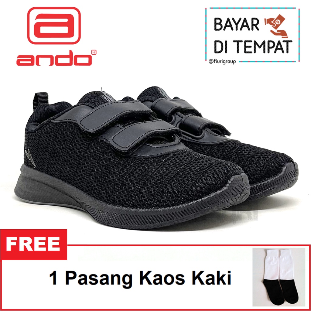 FIURI - ANDO ORIGINAL -  SAGA PEREKAT 29-36 FULL HITAM - SEPATU SNEAKERS KANVAS SOL KARET ANAK KECIL PEREMPUAN LAKI-LAKI - SEPATU KETS LUCU FASHION TRENDY - SEPATU SEKOLAH PAUD TK SD KRETEKAN PEREKAT CEWEK COWOK MURAH PROMO DISKON BONUS KAOS KAKI