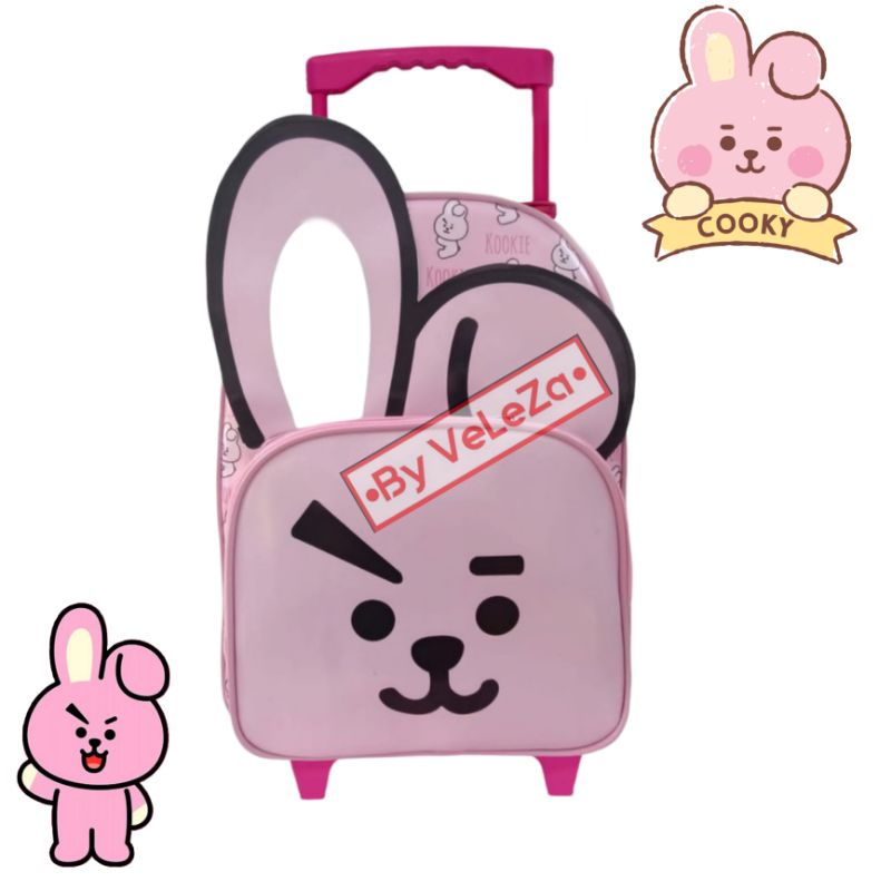 Tas ransel troli anak karakter Cooki BT21 gratis paket pinsil botol minum - Tas anak - Tas troli