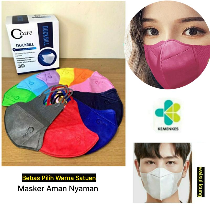 Masker Duckbill Warna Artis Lapisan 3 Ply 50pc Masker Duckbill Garis tengah