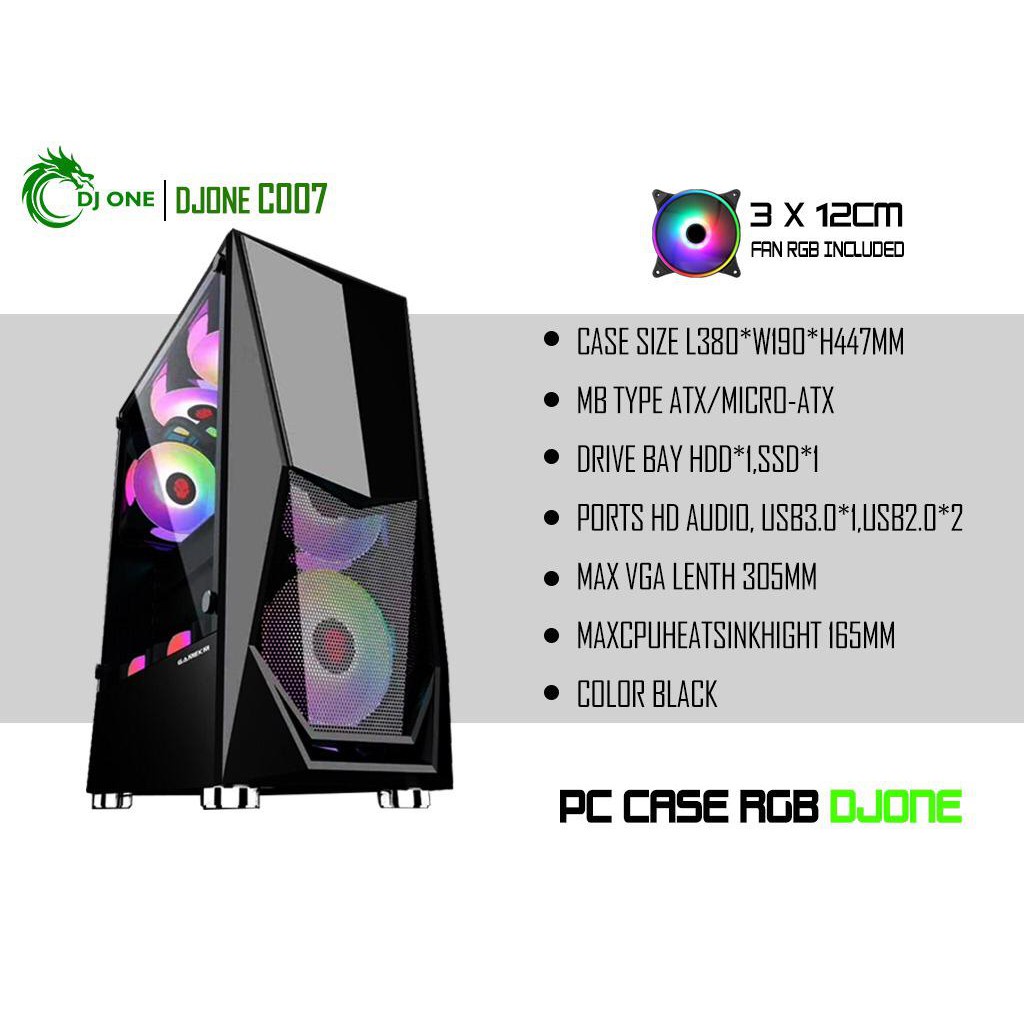 CASING PC GAMING DJONE 007 FREE 3 FAN RGB