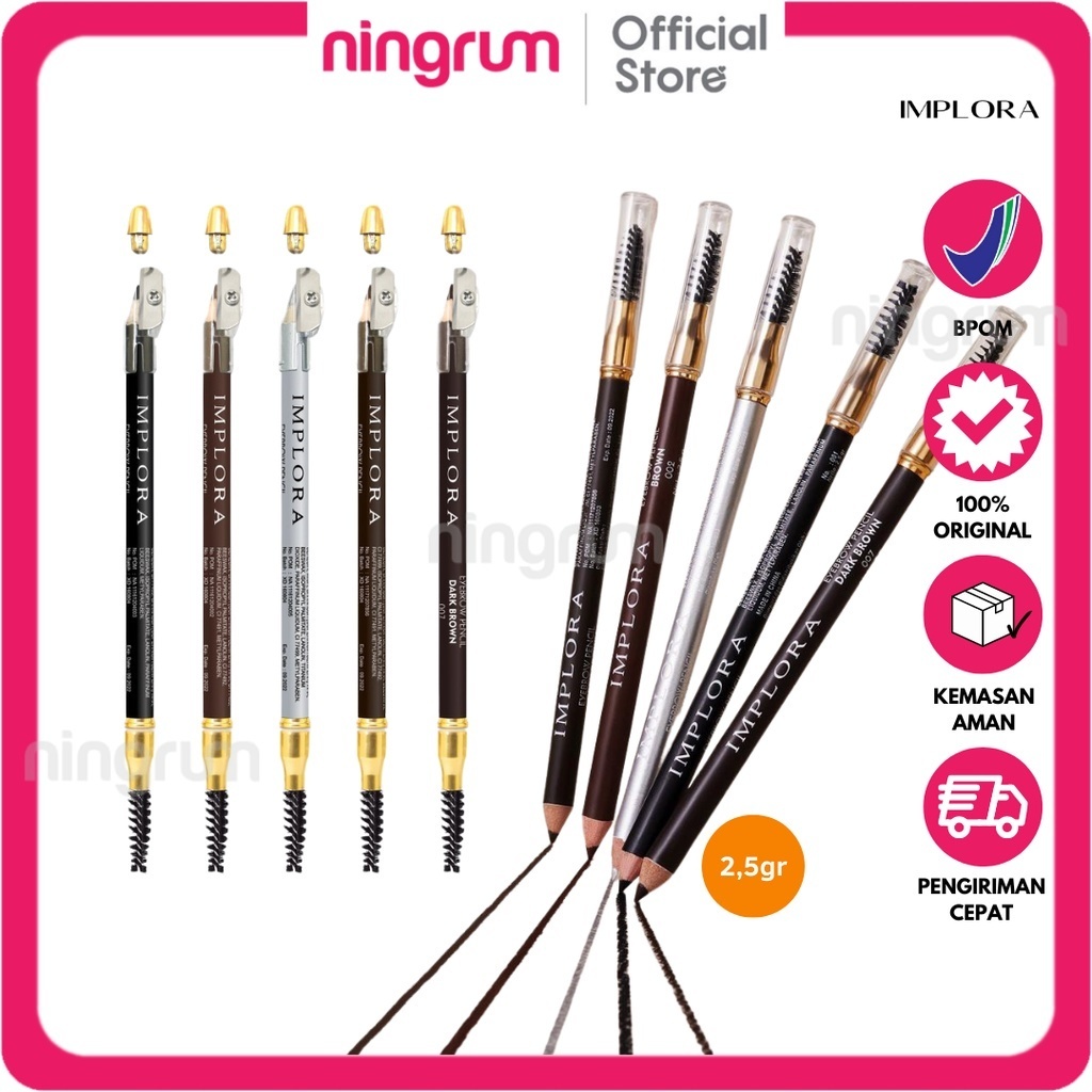 Ningrum implora eyebrow pencil pensil alis | hitam cokelat implora eye brow pencil 2in1 100% Ori - 5104