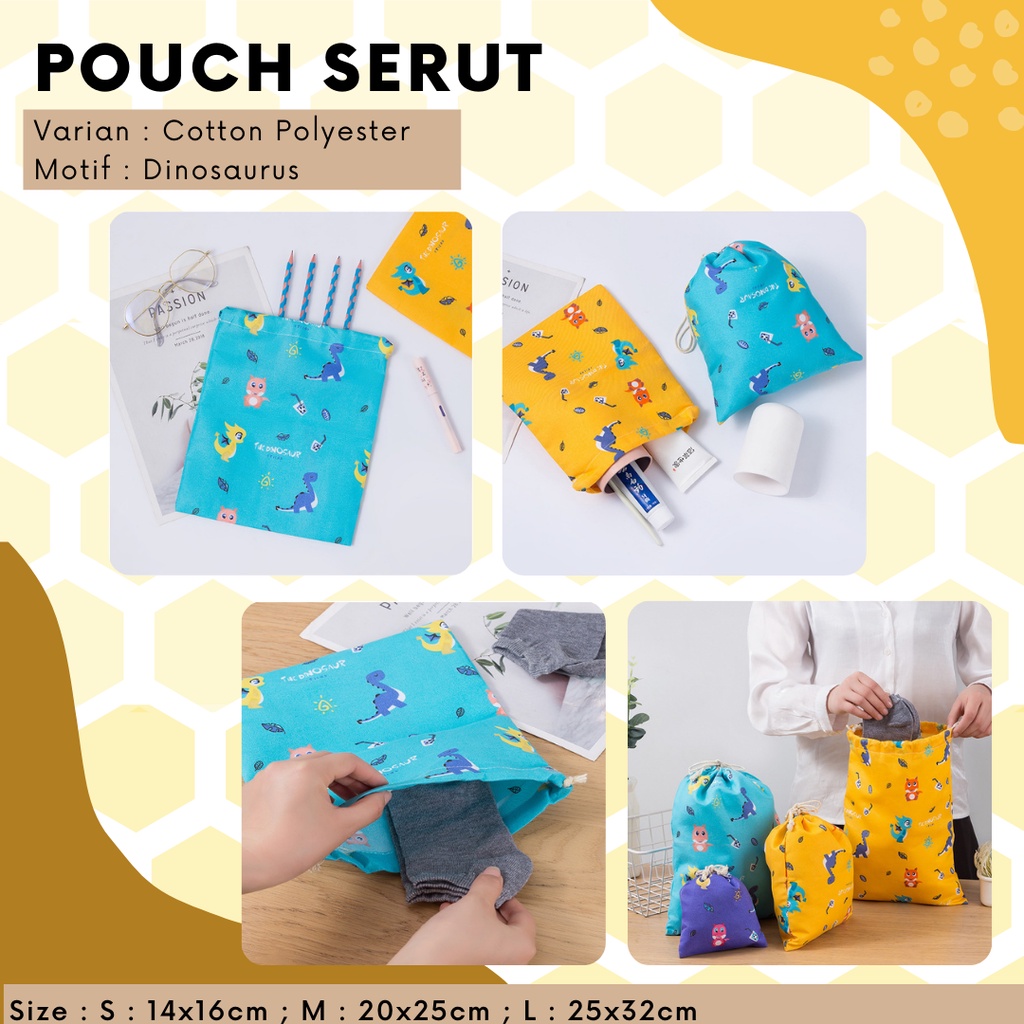 Pouch Serut Motif Cotton New Dinosaurus / Serbaguna / Souvenir