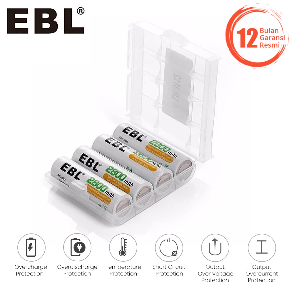 EBL Battery AA 2800 mAh 4 Pack High Power Baterai AA Rechargeable