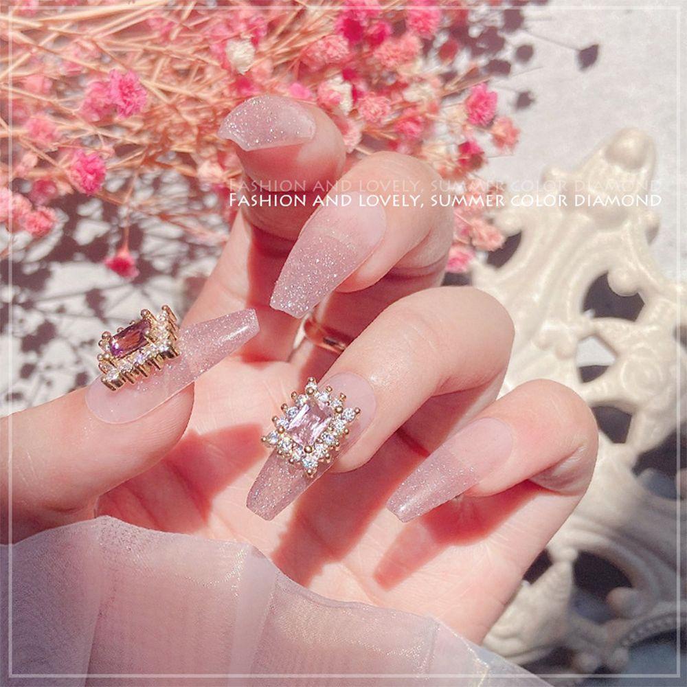 R-flower Nail Square Diamond 3D Charms Manikur Berlian Mewah