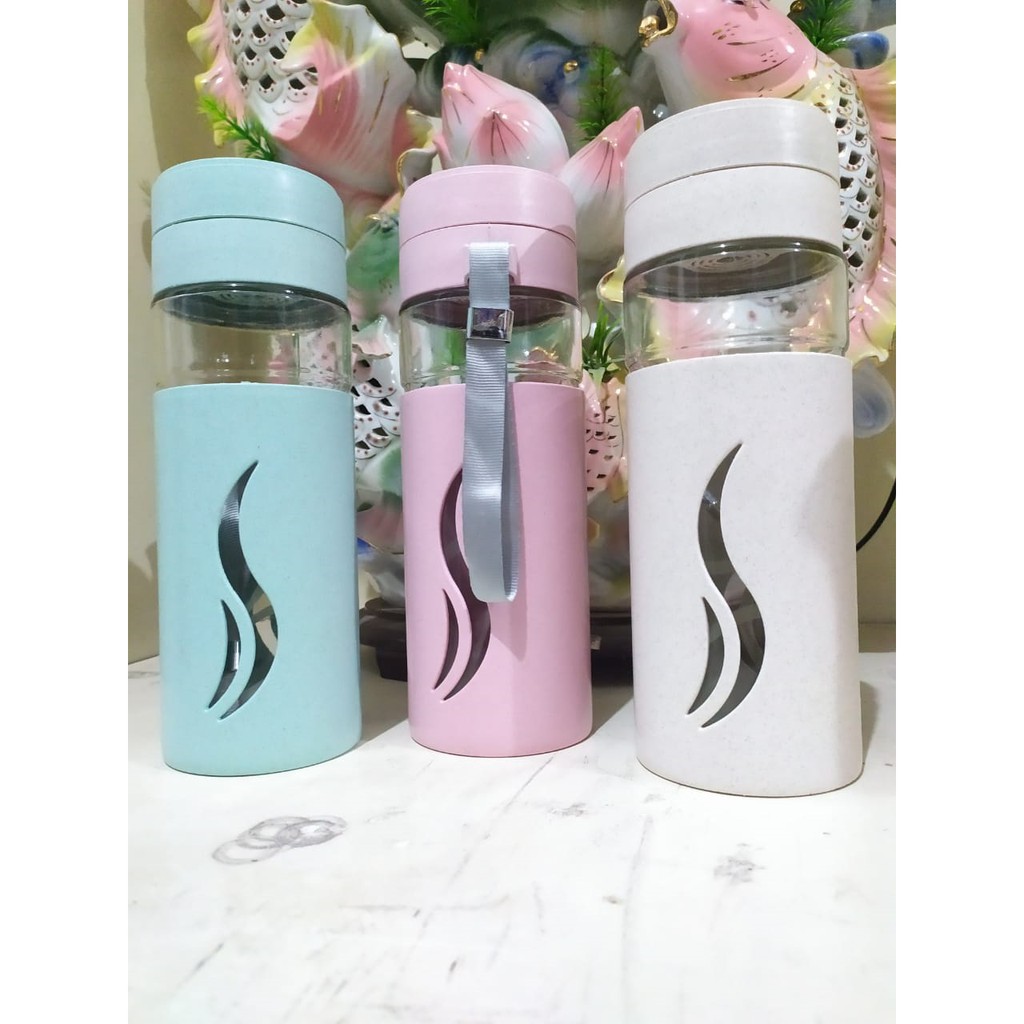 THERMOS BOTOL MINUM KACA MOTIF COVER PLASTIK TANPA GAGANG