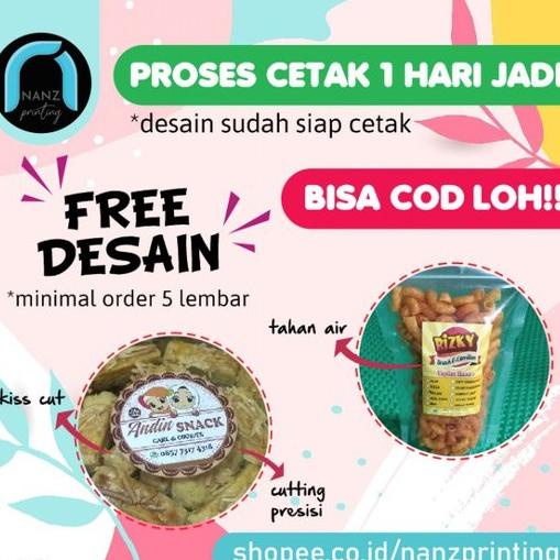 

[(BAYAR DITEMPAT) CETAK STIKER LABEL VINNYL untuk KEMASAN PRODUK MAKANAN, MINUMAN DLL (A3+ CUTTING)