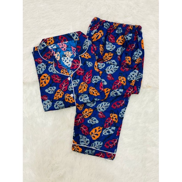 Baju Tidur Piyama Wanita/Cewek Dewasa Pajamas Katun Motif Daun Janda Bolong