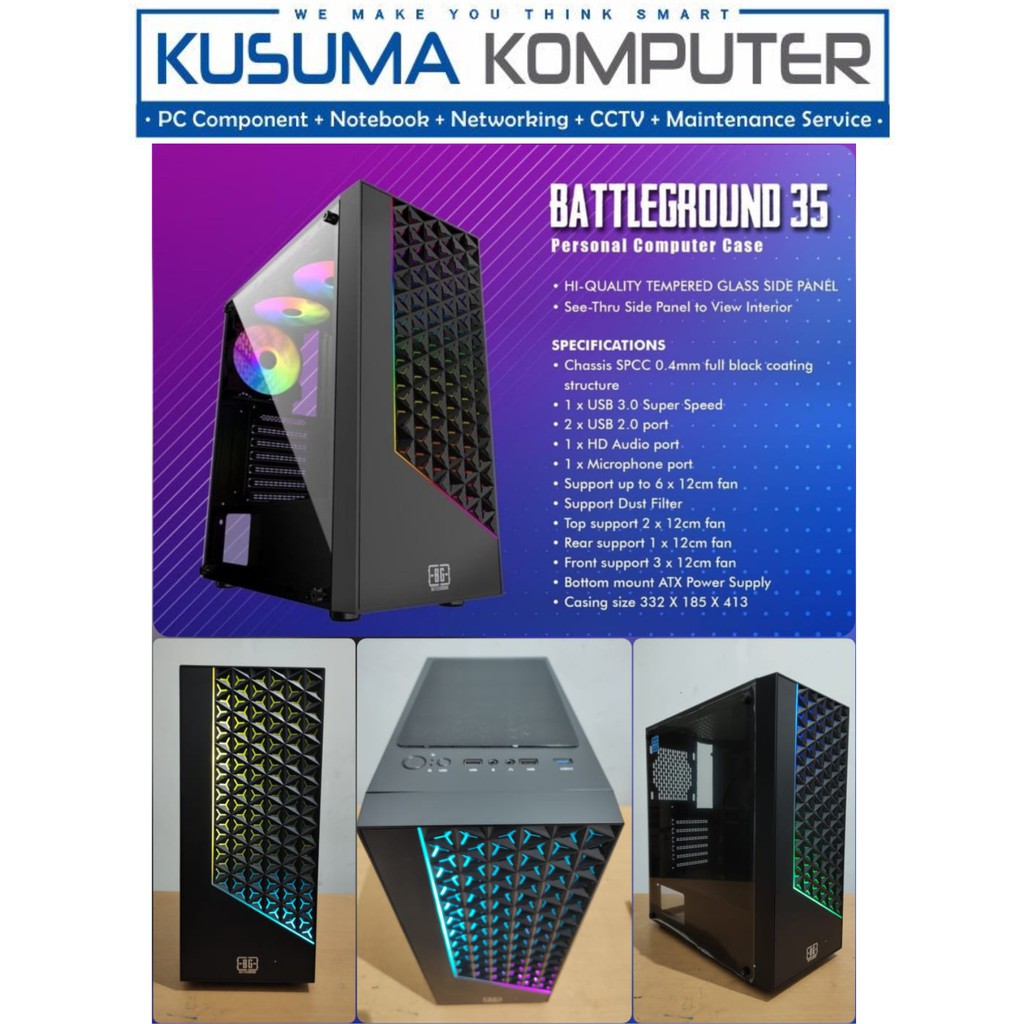 Casing PC Simbadda Battleground 35 Tempered Glass RGB Led Panel