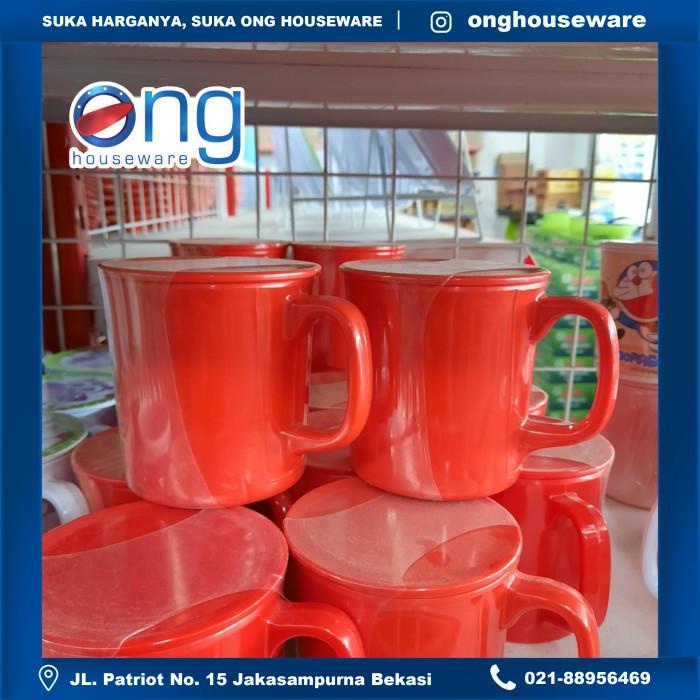 Mug Gelas Cangkir Gagang Tutup Melamine Merah Vanda 3.5" Cl39523.5Plc