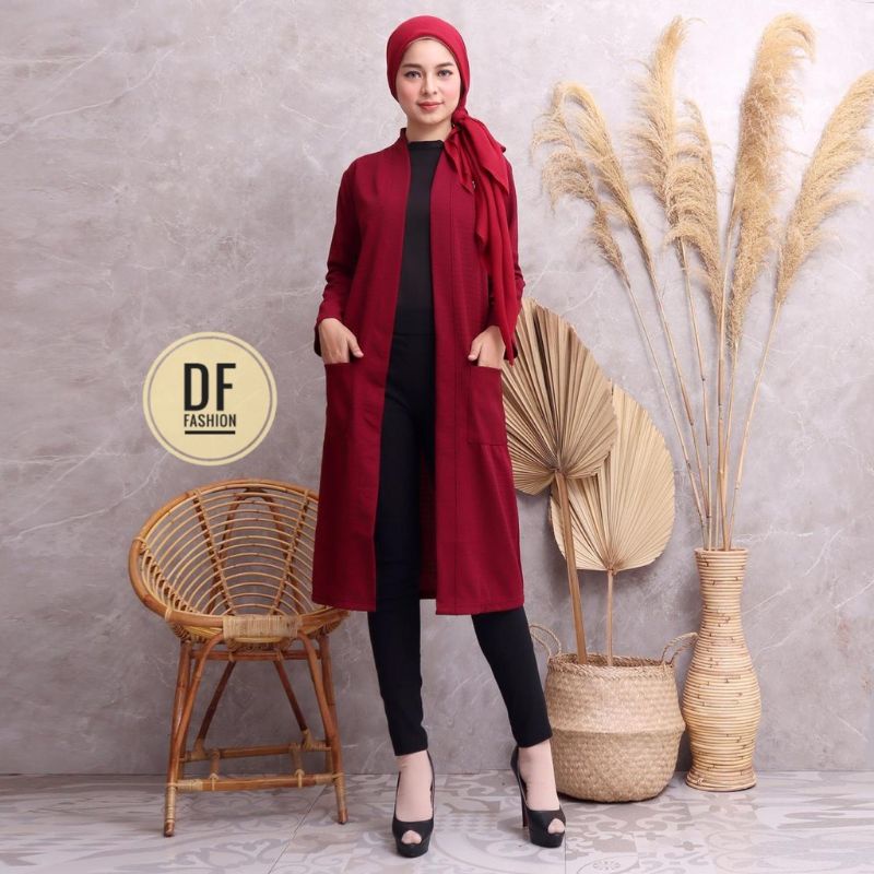 Cardigan/Outer Long tunik Polos Maroon./ 1 warna