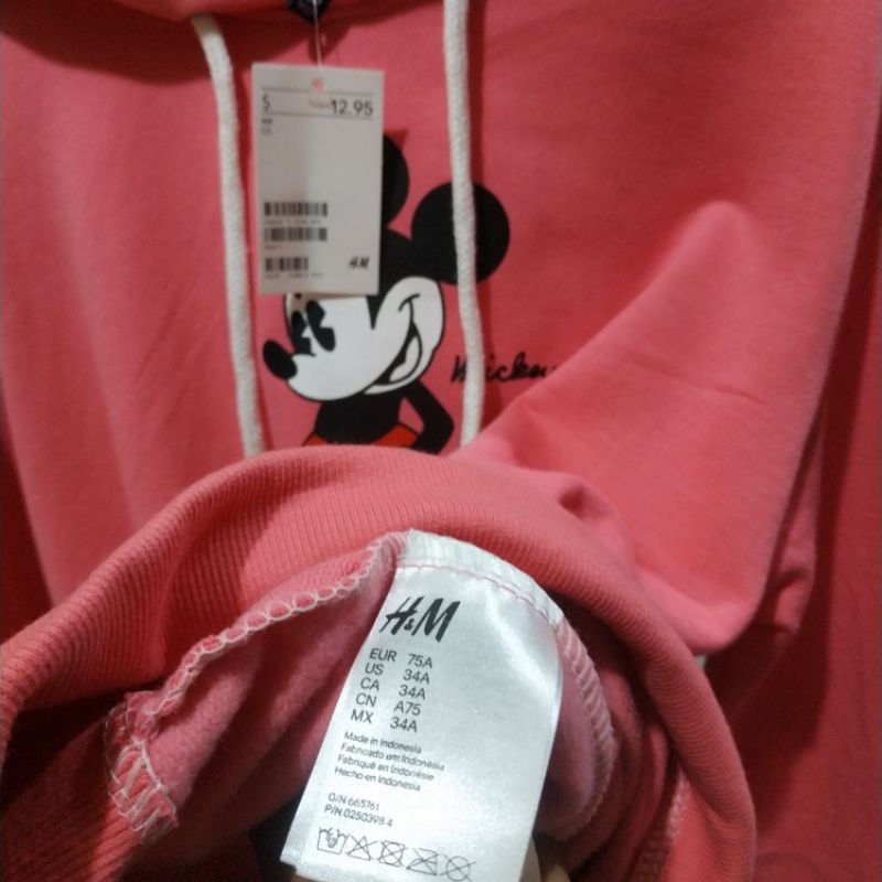 Hoodie Hnm Mickey Mouse Pink H&amp;M Wanita Cewek Pria Free Paper Bag