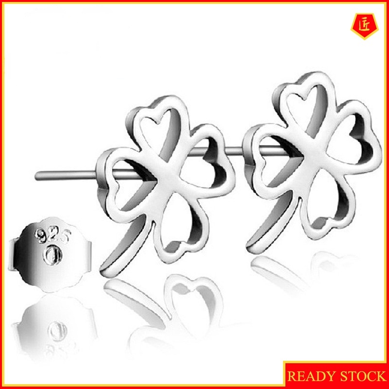 [Ready Stock]Simple Silver Korean Style Clover Earrings