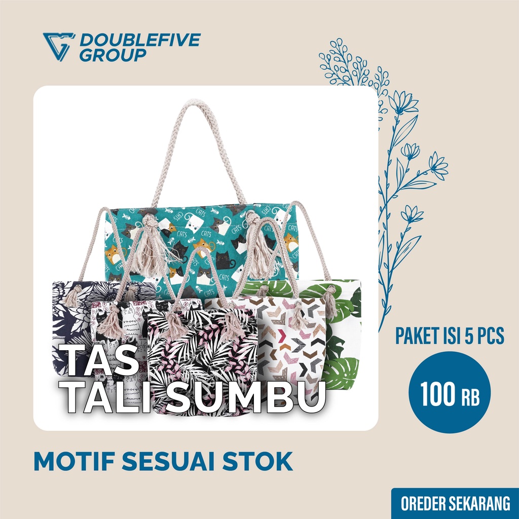 TOTE BAG TAS WANITA AESTHETIC TALI SUMBU KANVAS MOTIF 100 RIBU DAPAT 5 PCS TAS VIRAL TERBARU 2022