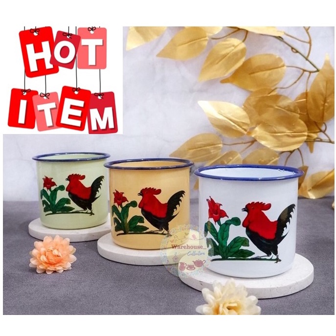 Mug cangkir Ayam Jago 7cm Enamel Gelas Karakter blek seng jadul