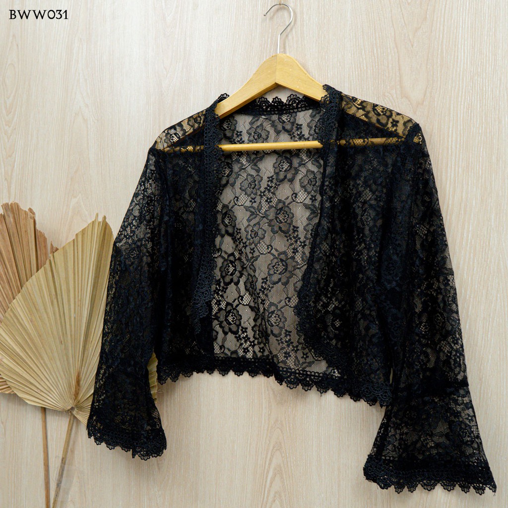 [PRODUK TERLARIS] CARDIGAN PESTA ASESORIS PENGANTIN BOLERO BRUKAT LACE HITAM BWW031