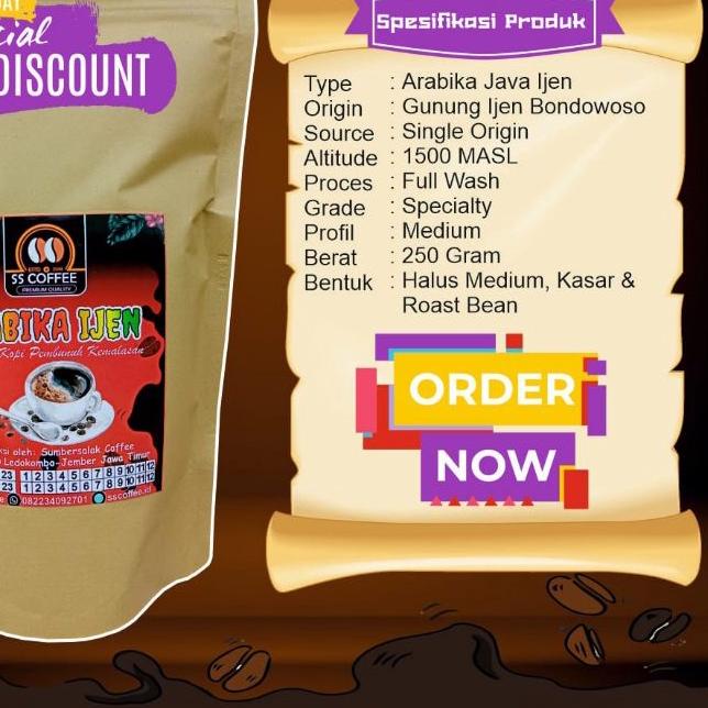 

Diskon✔️Promo Arabika Ijen Bondowoso | 250Gram | Grade A | SS COFFEE|RA2