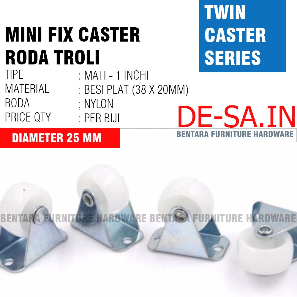 RODA MATI 1 INCHI PUTIH - MINI FIX CASTER