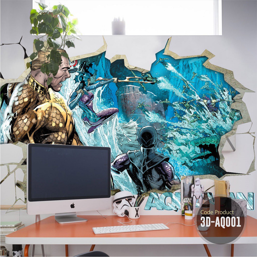 Stiker Dinding 3D Super Hero Aquaman - Cocok Untuk Wall Sticker Kamar, Ruang Tamu, Dekorasi Cafe