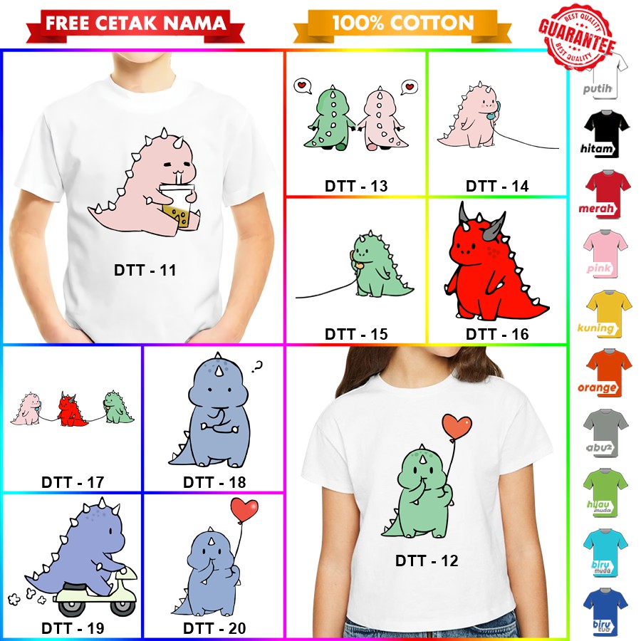 [FREE NAMA!!] Baju Kaos COUPLE  ANAK DAN DEWASA DINO TIKTOK BANYAK MOTIF