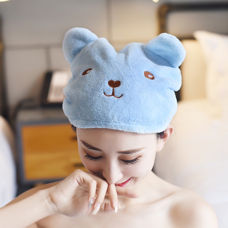 INDOMINI R513 Handuk Keramas Mandi Topi Handuk Pengering Rambut Kepala Hair Tower Shower Cap Karakter Bear Import