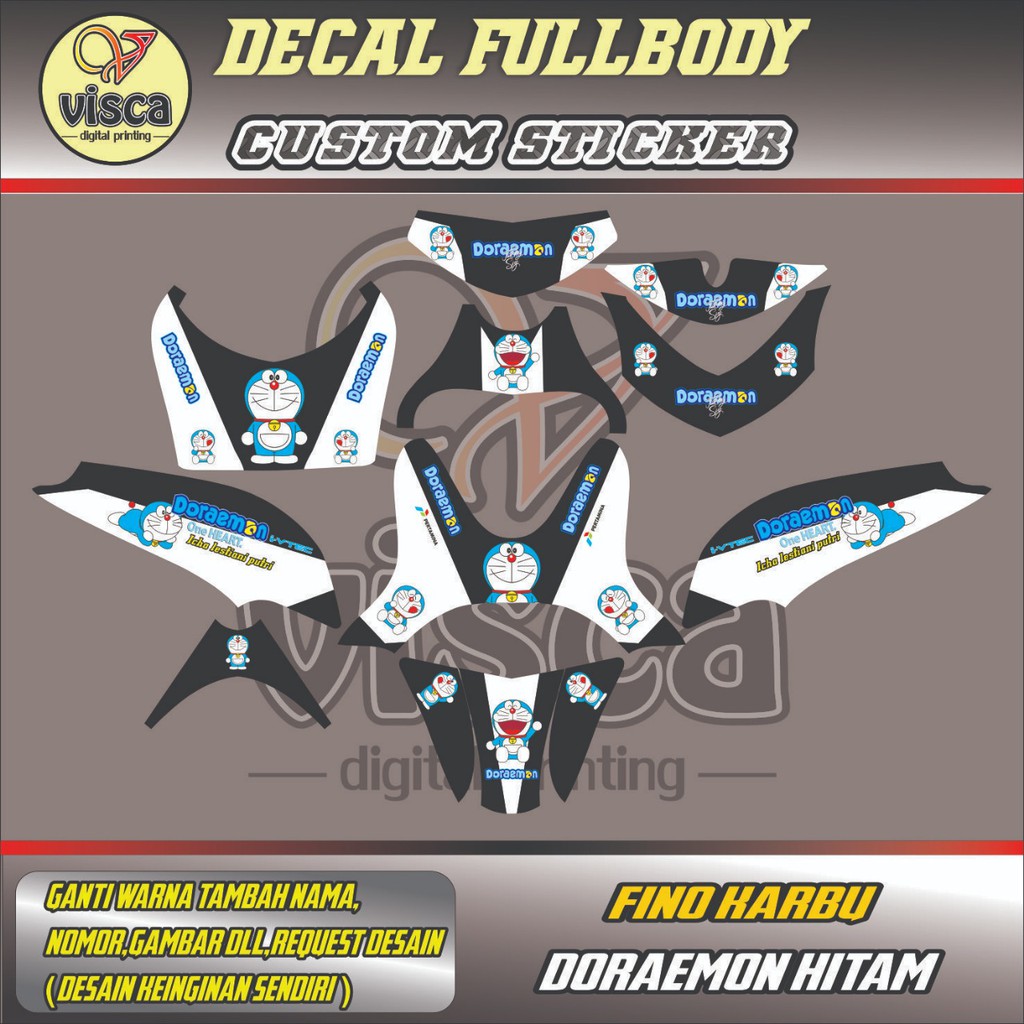 Stiker variasi motor Fullbody Striping FINO KARBU DORAEMON HITAM