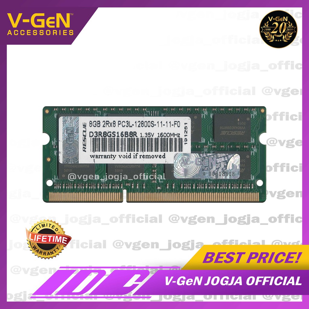 V-GeN RAM RESCUE SO-DIMM DDR3 PC 12800 2GB - 8GB GARANSI RESMI