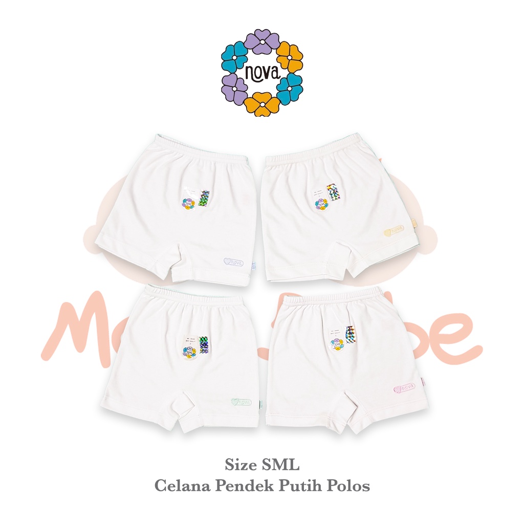 [Size SML] Nova Baby Celana Pendek Polos Putih List Celana Bayi
