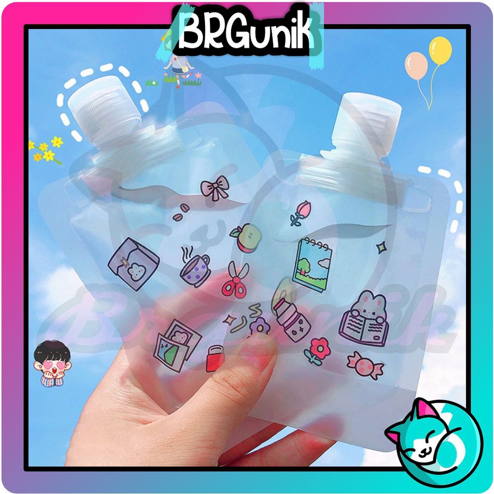 BRGUNIK 30 / 50 / 100ml Tas Dispenser Lotion Model Lipat Tahan Bocor Dengan Corong Stiker Untuk Travel R760 S041