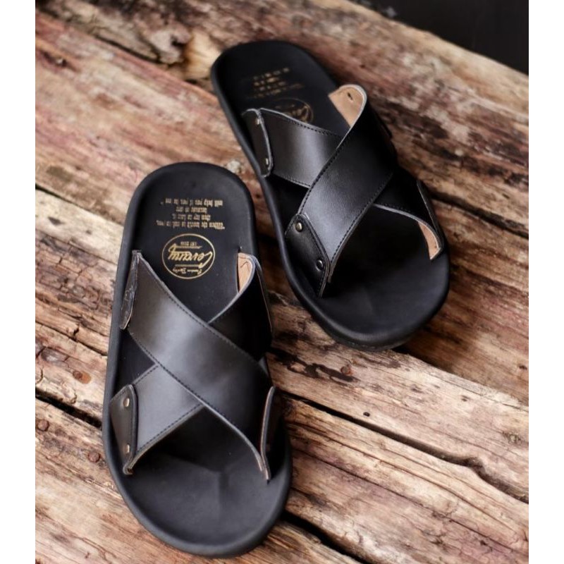 BELI 2 ONGKIR 1! SANDAL FULL KULIT ASLI CEVANY 05 XMIN BLACK BROWN TAN ORIGINAL