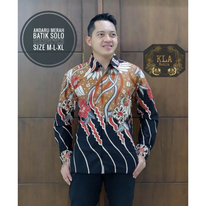 Kemeja Batik Lengan Panjang Pria ANDARU MERAH Bahan Katun Full Furing