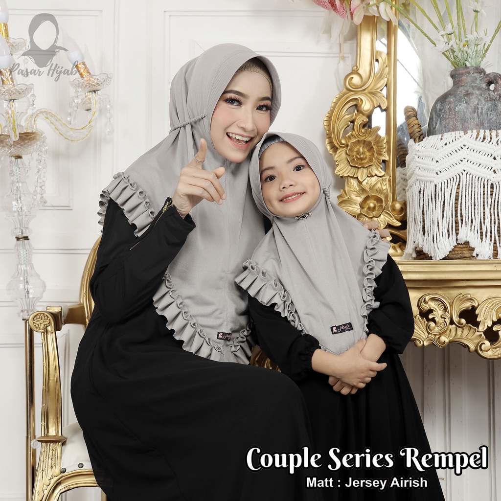 Kerudung Couple Series Ibu dan Anak Hijab Instan Rempel Tali Kepang Jersey Airis Pasar Hija'b