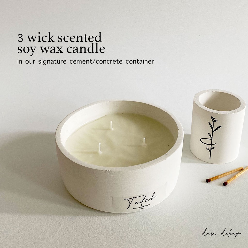 3 Wick Scented Soy Wax Candle | Lilin Aromaterapi wadah semen