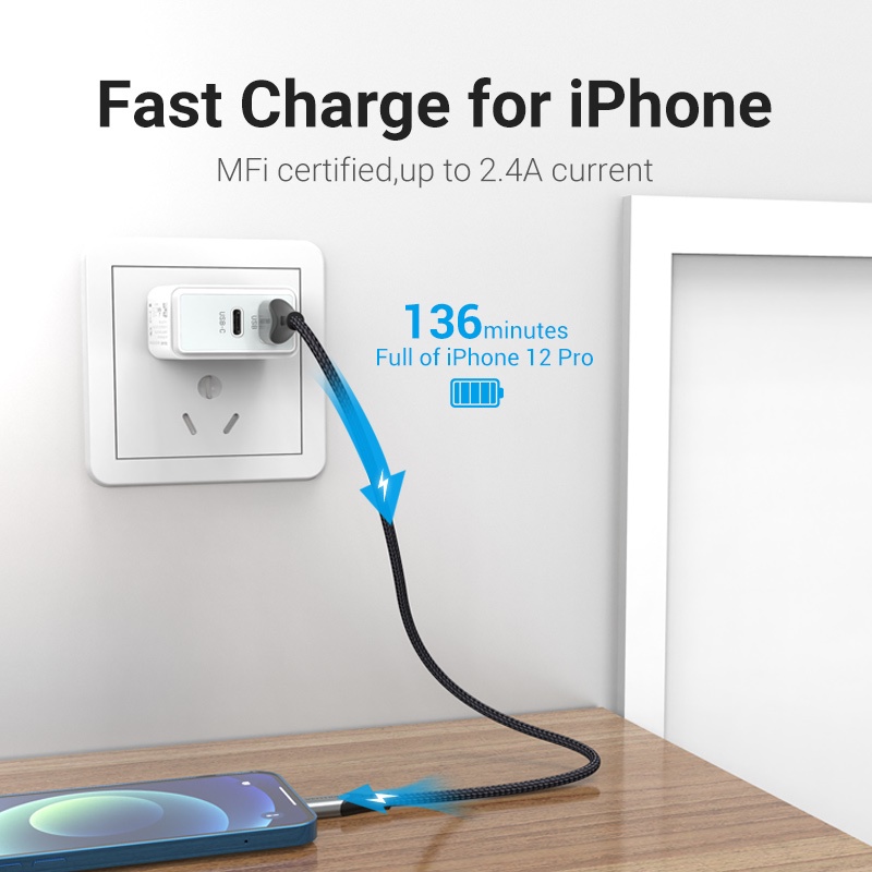 ( Bisa Cod ) Vention Kabel Data Apple Iphone Lightning MFI Certified Premium LAB