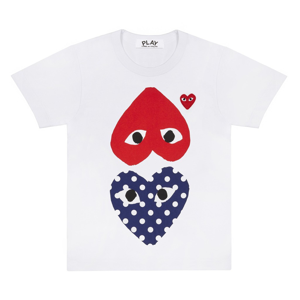 CDG Men Rotate Red/Blue Polkadot Tee White