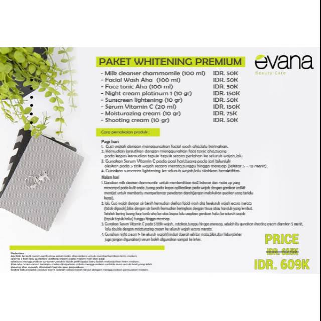 Paket whitening premium EVANA BEAUTY CARE